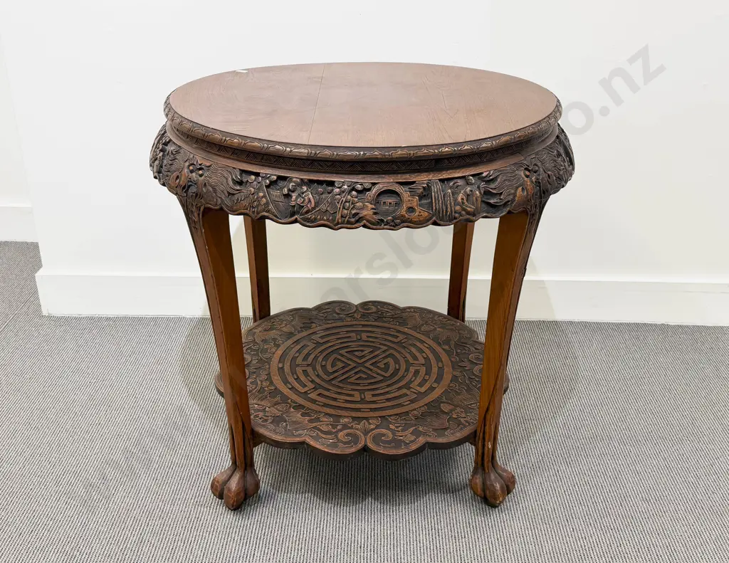 Chinese Hardwood Carved Two Tier Centre Table Image 1++
