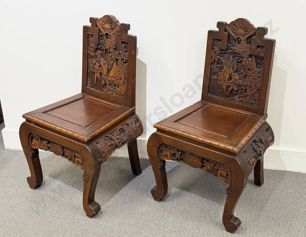 Pair of Chinese Hardwood Carved Side Chairs Image 1++