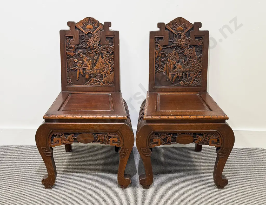 Pair of Chinese Hardwood Carved Side Chairs Image 1++