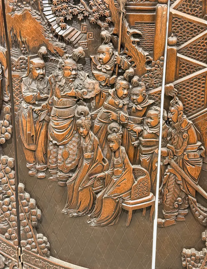 Large Heavily Carved Chinese Four Panel Screen Image 1++