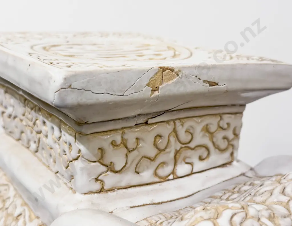 Pair of White Glazed Elephant Form Plant Stands Image 1++