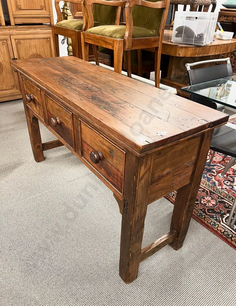 Rustic Pine Three Drawer Sideboard Image 1++