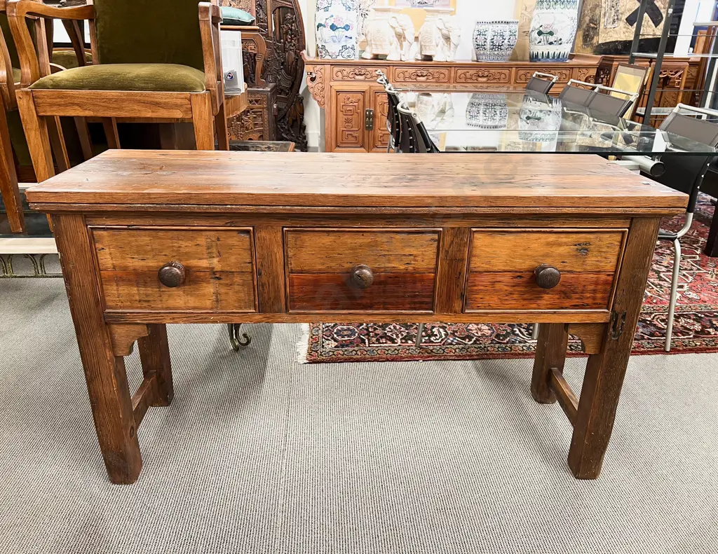 Rustic Pine Three Drawer Sideboard Image 1++