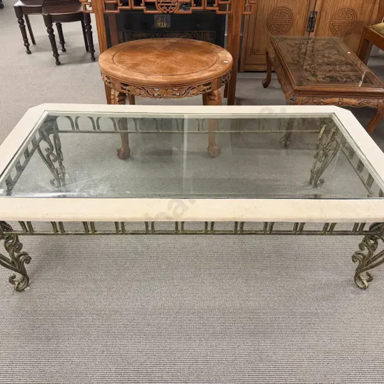 Large Bevelled Glass Top & Wrought Metal Legged Coffee Table