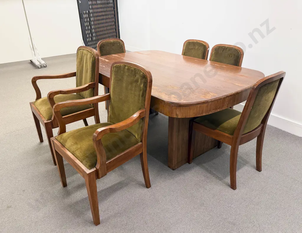 Art Deco Dining Table with Set of Six Walnut Dining Chairs Image 1++