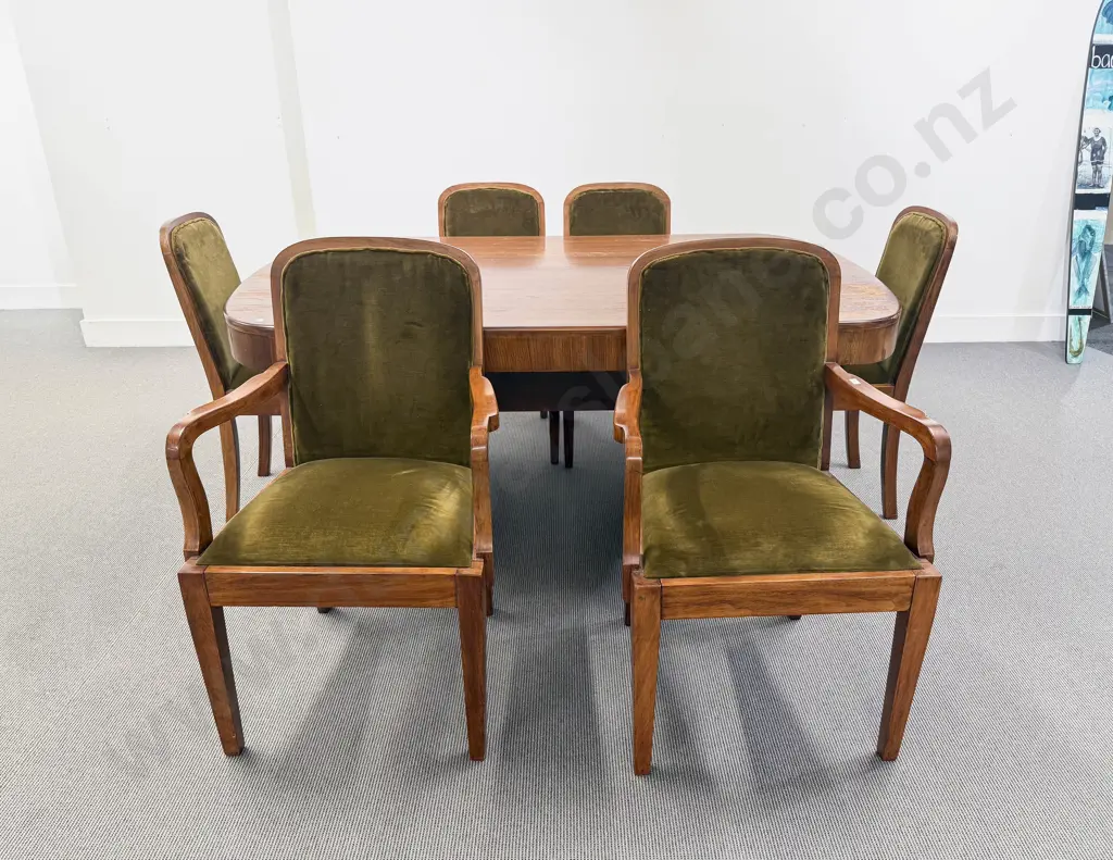 Art Deco Dining Table with Set of Six Walnut Dining Chairs Image 1++