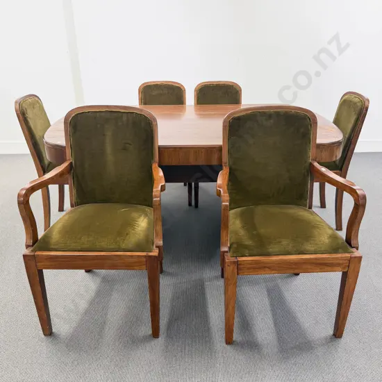 Art Deco Dining Table with Set of Six Walnut Dining Chairs