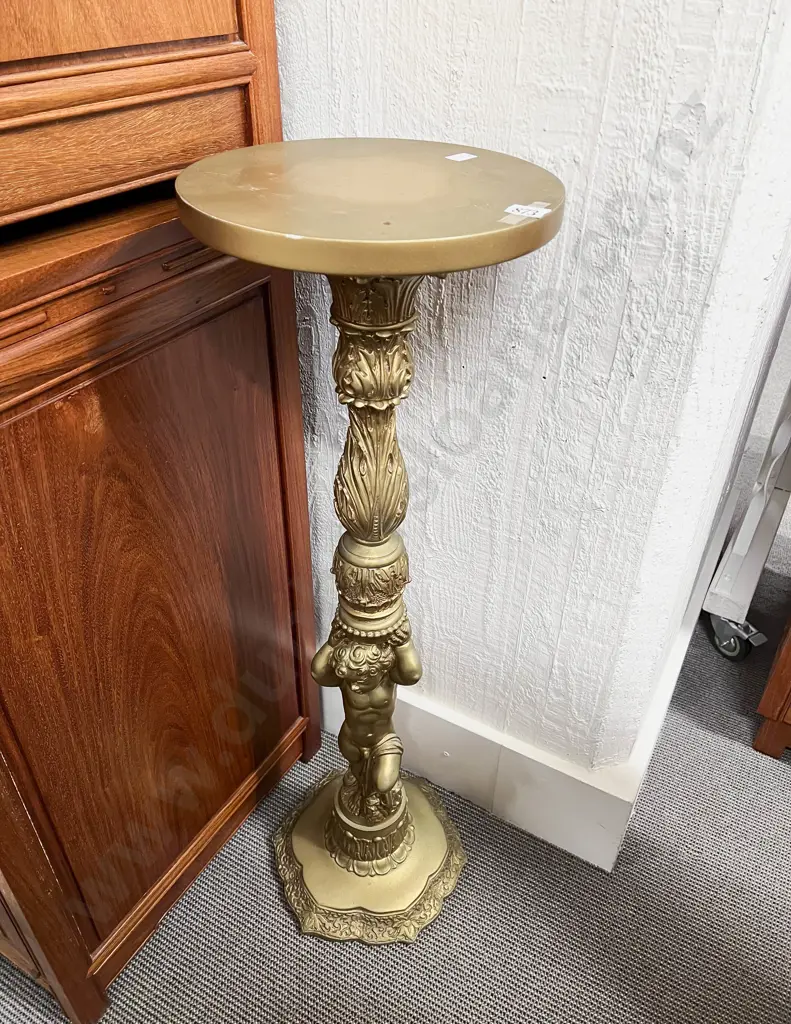 Gilt Painted Torchere with Cherub Form Support Image 1++