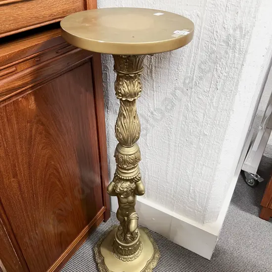 Gilt Painted Torchere with Cherub Form Support