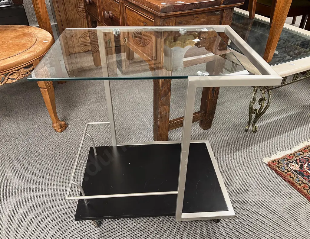 Modern Glass Top & Chrome Framed Trolley Image 1++
