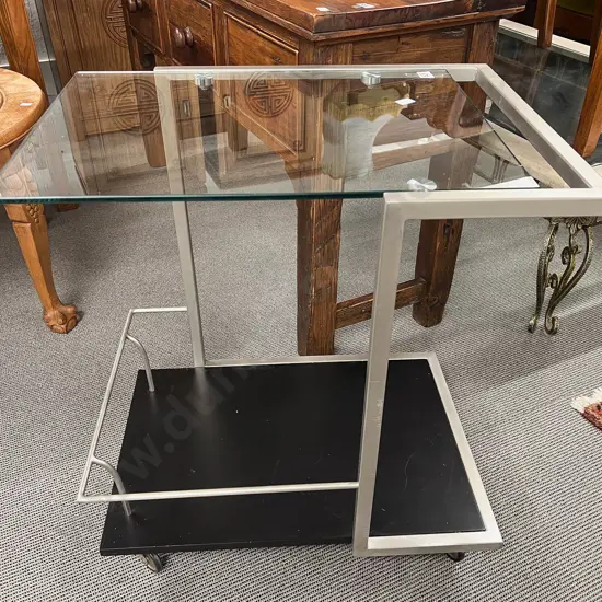 Modern Glass Top & Chrome Framed Trolley