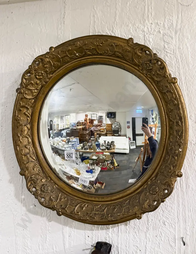 Ornate Gilt Framed Convex Mirror Image 1++