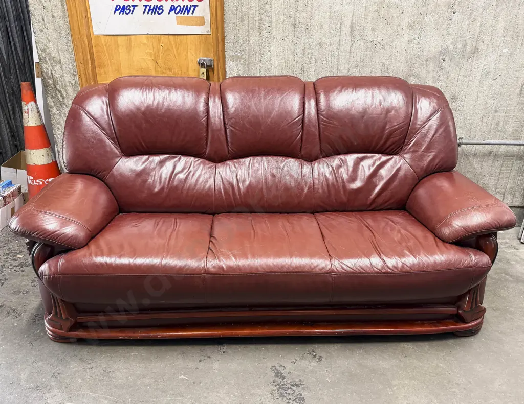 Timber Framed Leather Three Seater Sofa Image 1++