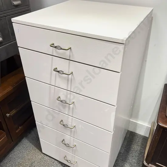 Modern Six Drawer Tallboy together with Small Occasional Table