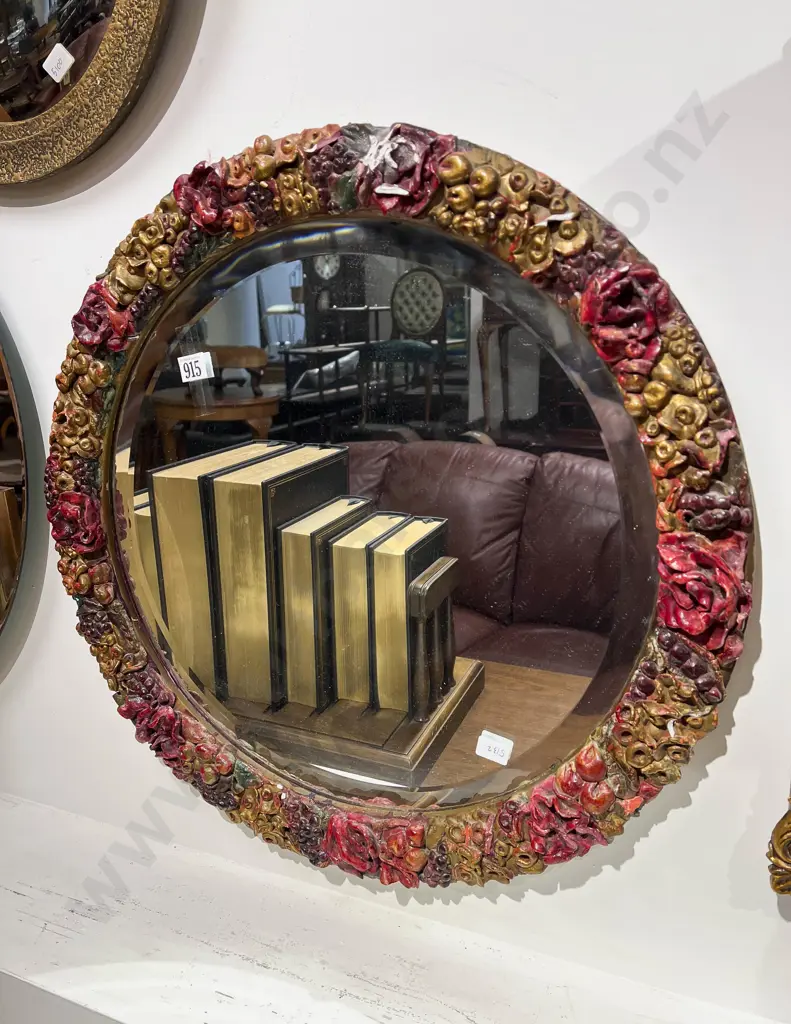 Circular Bevelled Edged "Barbola" Mirror Image 1++