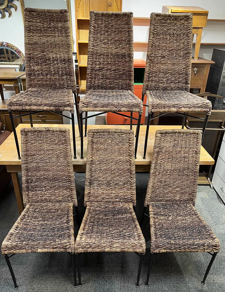 Set of Six Rush Backed and Seated High Back Dining Chairs Image 1++