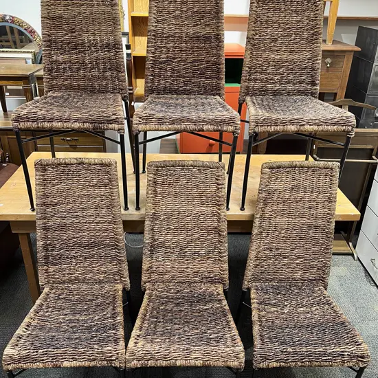 Set of Six Rush Backed and Seated High Back Dining Chairs
