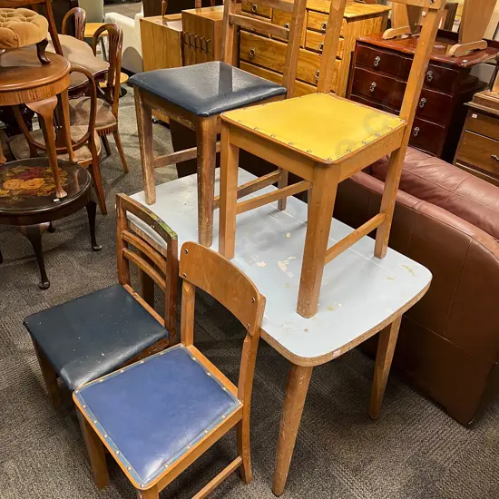 Formica Topped Breakfast Table & Four Dining Chairs together with Stool