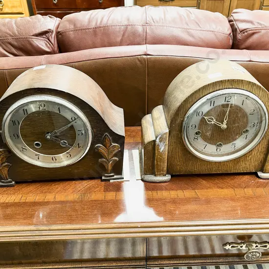 Two Oak Cased Mantel Clocks