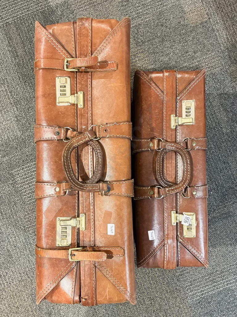 Graduated Pair of Leather Suitcases Image 1++