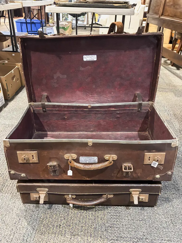 Two Vintage Leather Suitcases Image 1++