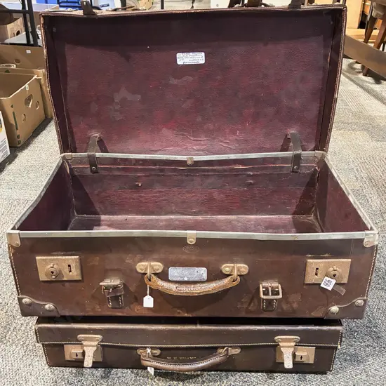 Two Vintage Leather Suitcases