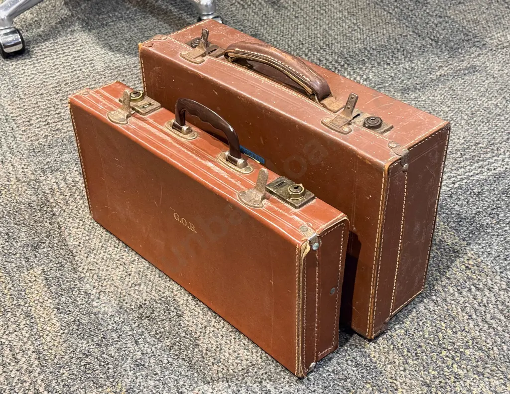 Two Small Leather Suitcases Image 1++