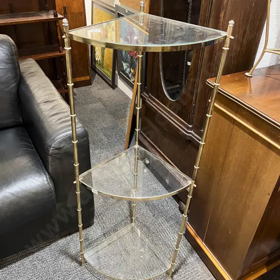 Brass & Glass Three Tier Corner Whatnot (Faults)