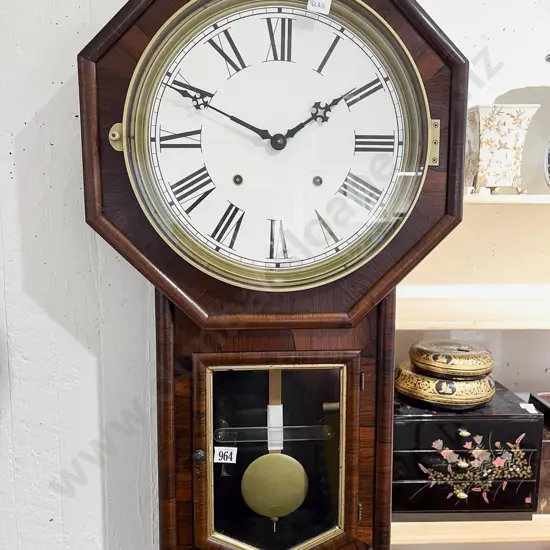 Victorian Mahogany Drop Dial Hexagonal Wall Clock