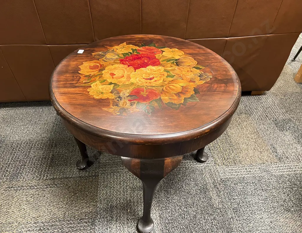 Circular Floral Painted Occasional Table Image 1++