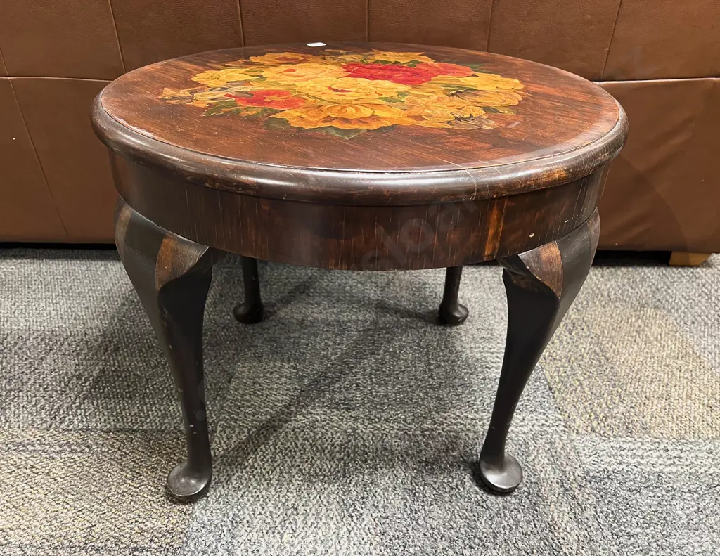 Circular Floral Painted Occasional Table Image 1++