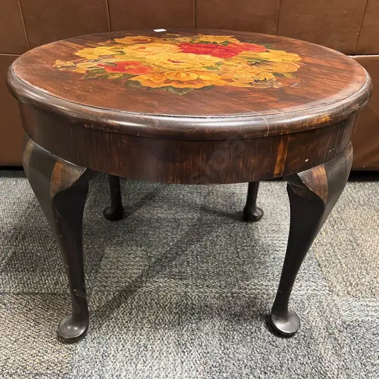 Circular Floral Painted Occasional Table