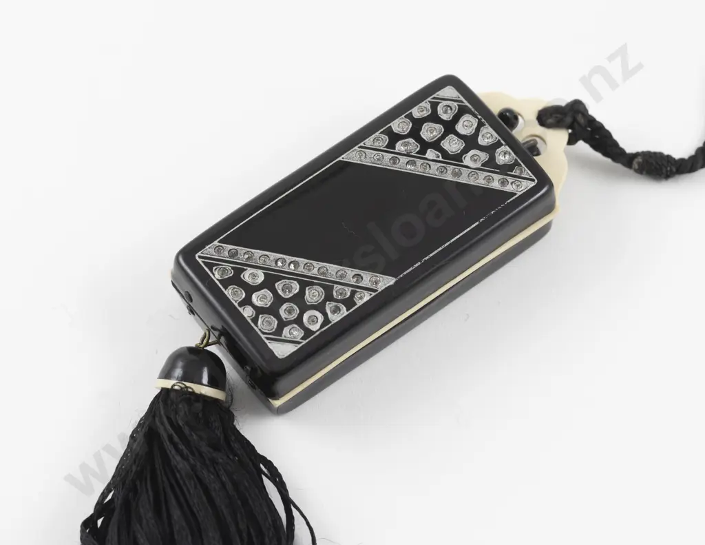 Art Deco Celluloid and Rhinestone Dance Compact Flapper Purse Image 1++