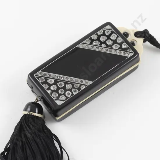 Art Deco Celluloid and Rhinestone Dance Compact Flapper Purse