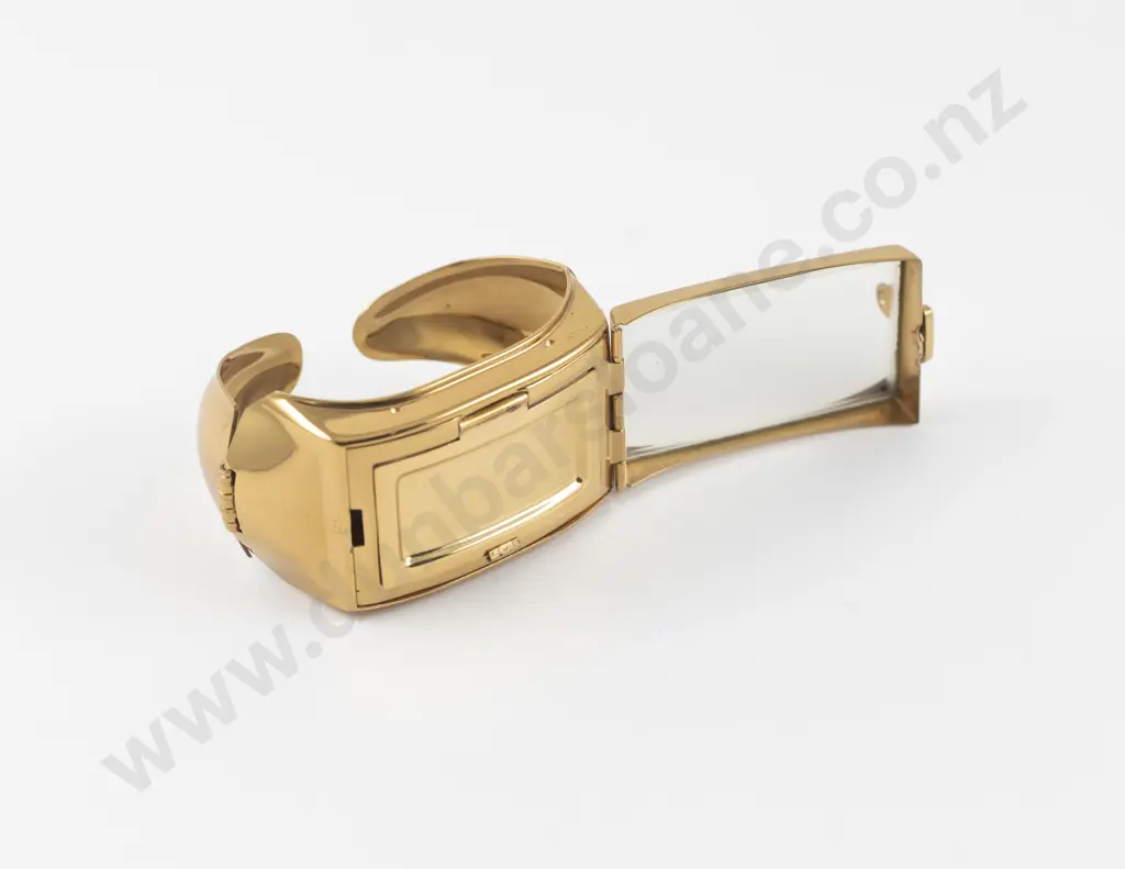 Mid 20th Century Gold Plated Rhinestone Powder Compact Cuff Bangle Image 1++
