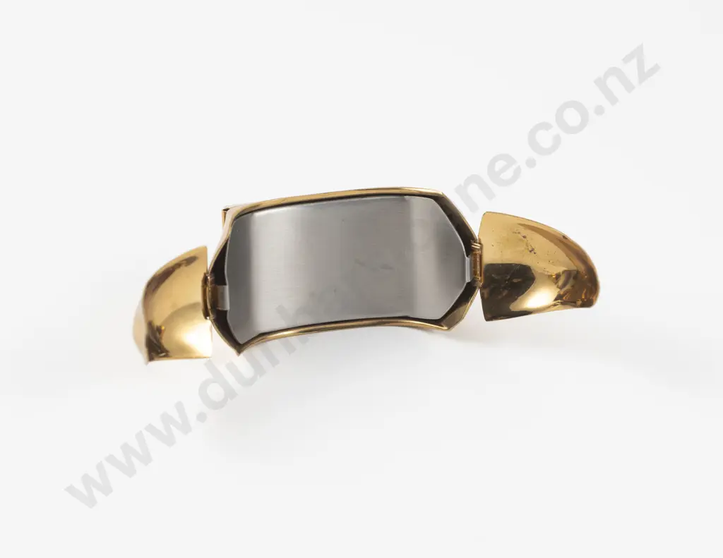 Mid 20th Century Gold Plated Rhinestone Powder Compact Cuff Bangle Image 1++
