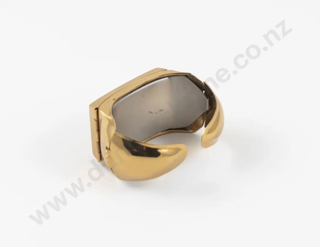 Mid 20th Century Gold Plated Rhinestone Powder Compact Cuff Bangle Image 1++