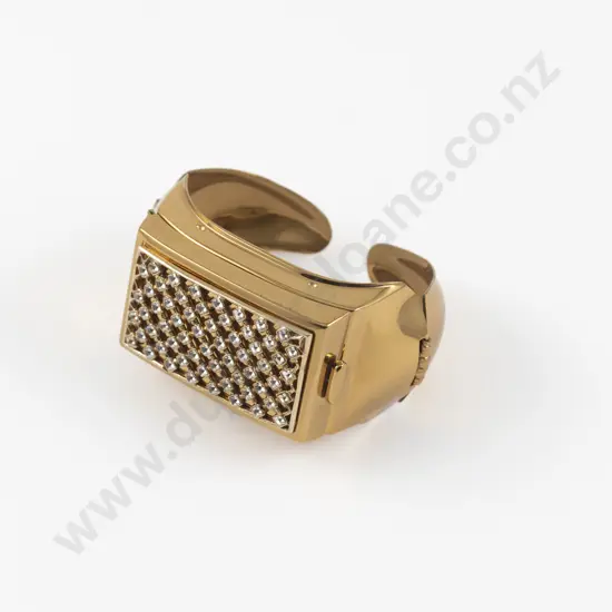 Mid 20th Century Gold Plated Rhinestone Powder Compact Cuff Bangle