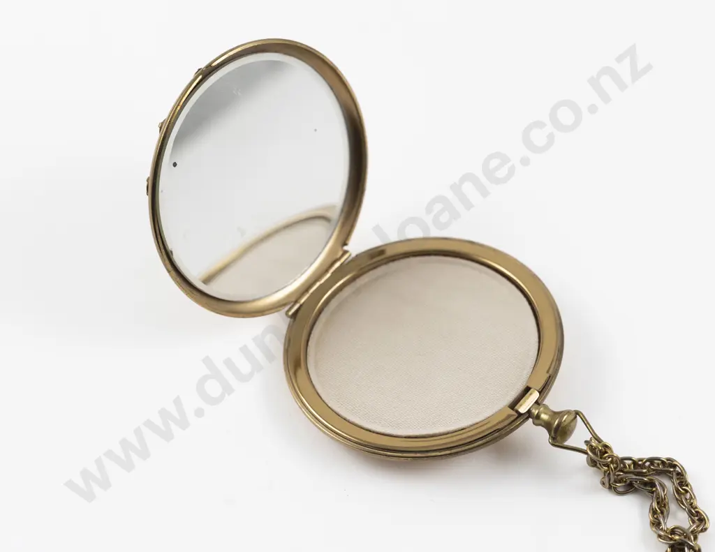 Mid 20th Century Gold Plated Rhinestone Powder Compact Pendant Image 1++