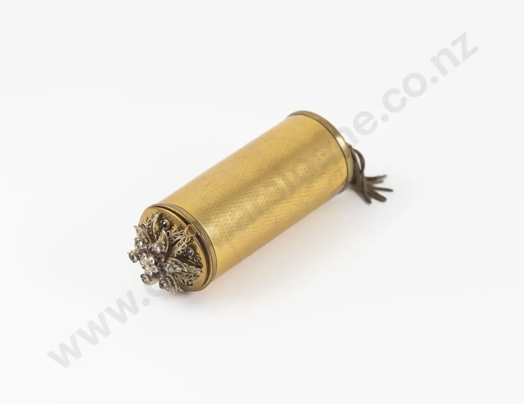 1950s Gold Plated Clear and Purple Rhinestone Vanity Cylinder Image 1++