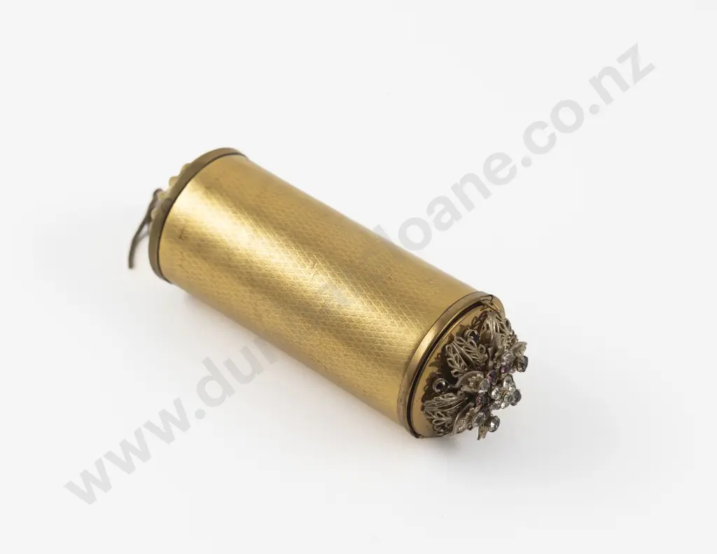 1950s Gold Plated Clear and Purple Rhinestone Vanity Cylinder Image 1++