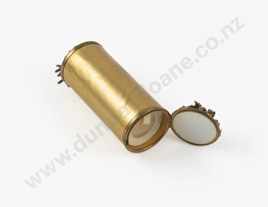 1950s Gold Plated Clear and Purple Rhinestone Vanity Cylinder Image 1++
