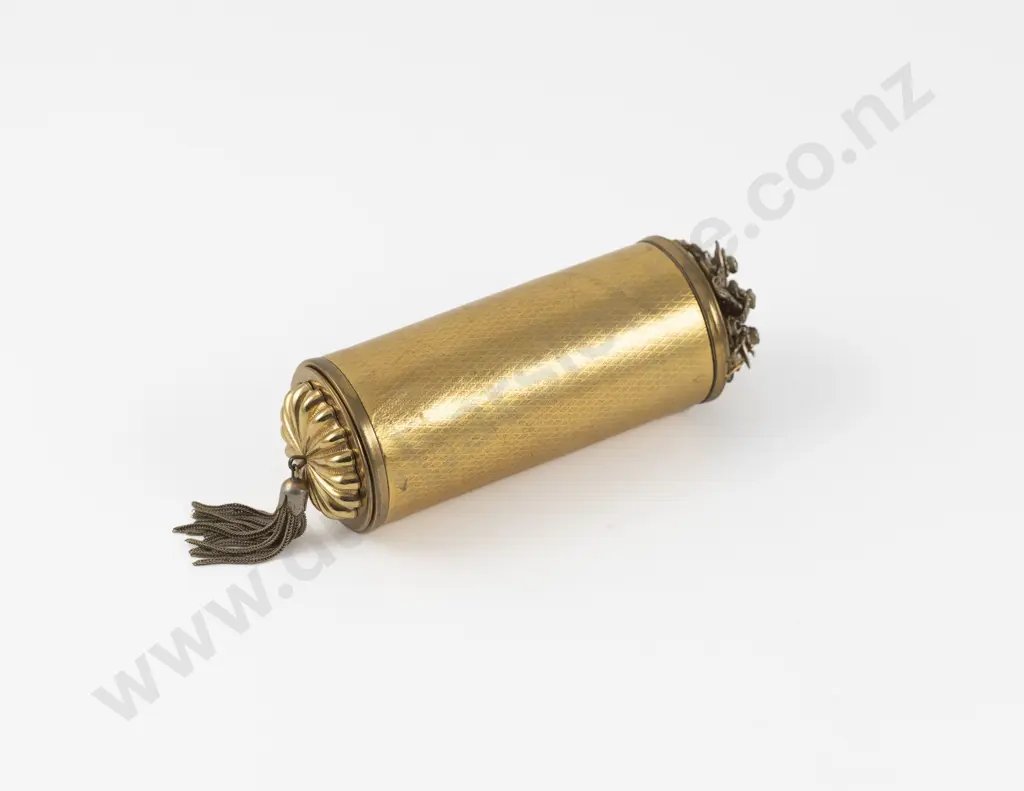 1950s Gold Plated Clear and Purple Rhinestone Vanity Cylinder Image 1++