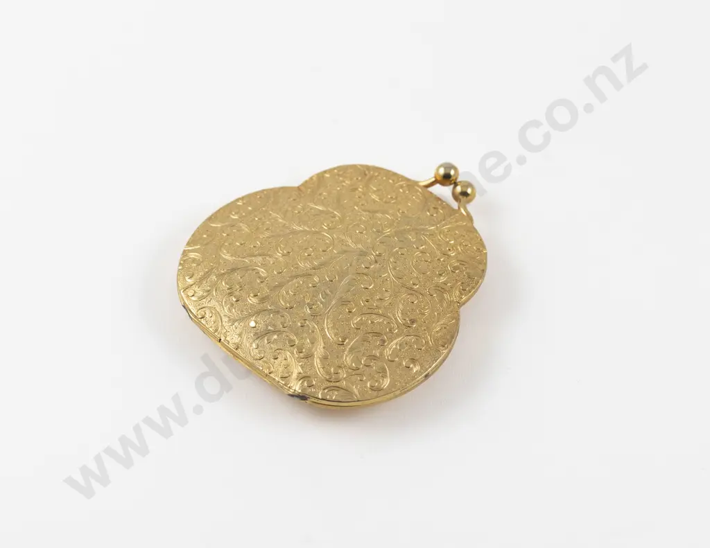 Mid 20th Century Ornate Gold Plated and Rhinestone Powder Compact Image 1++
