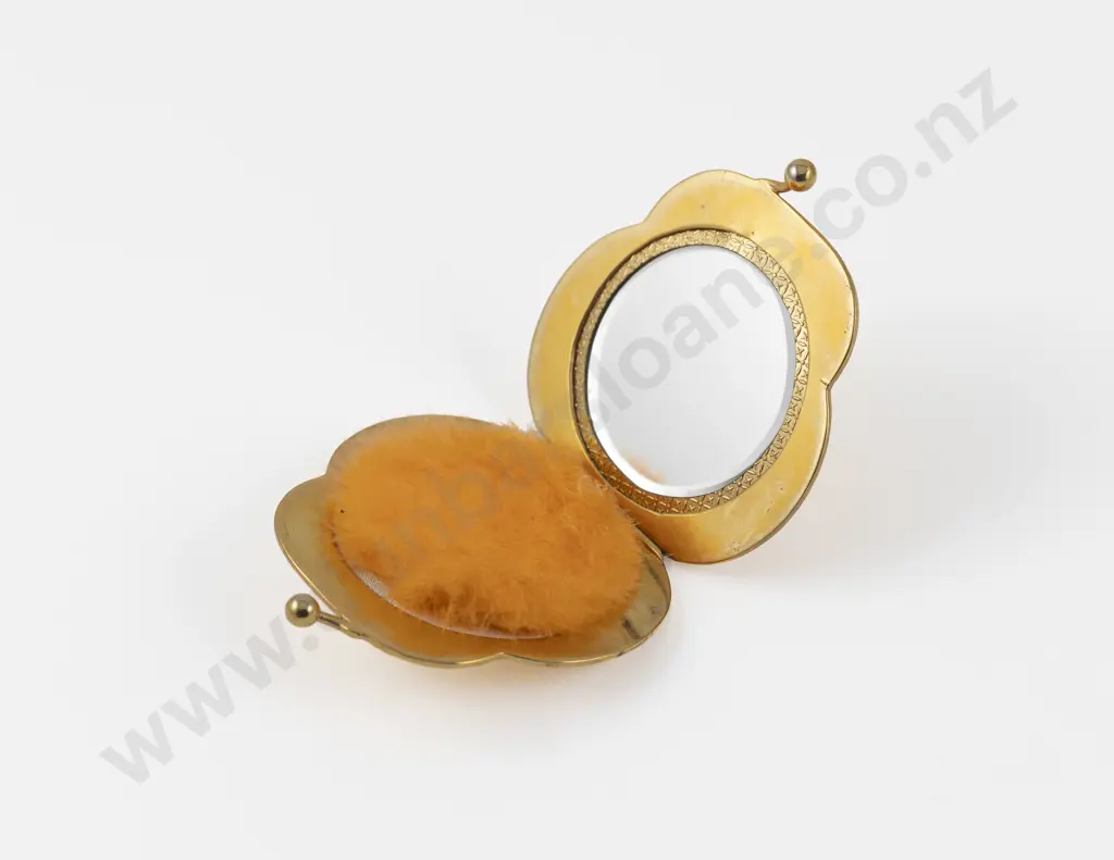Mid 20th Century Ornate Gold Plated and Rhinestone Powder Compact Image 1++