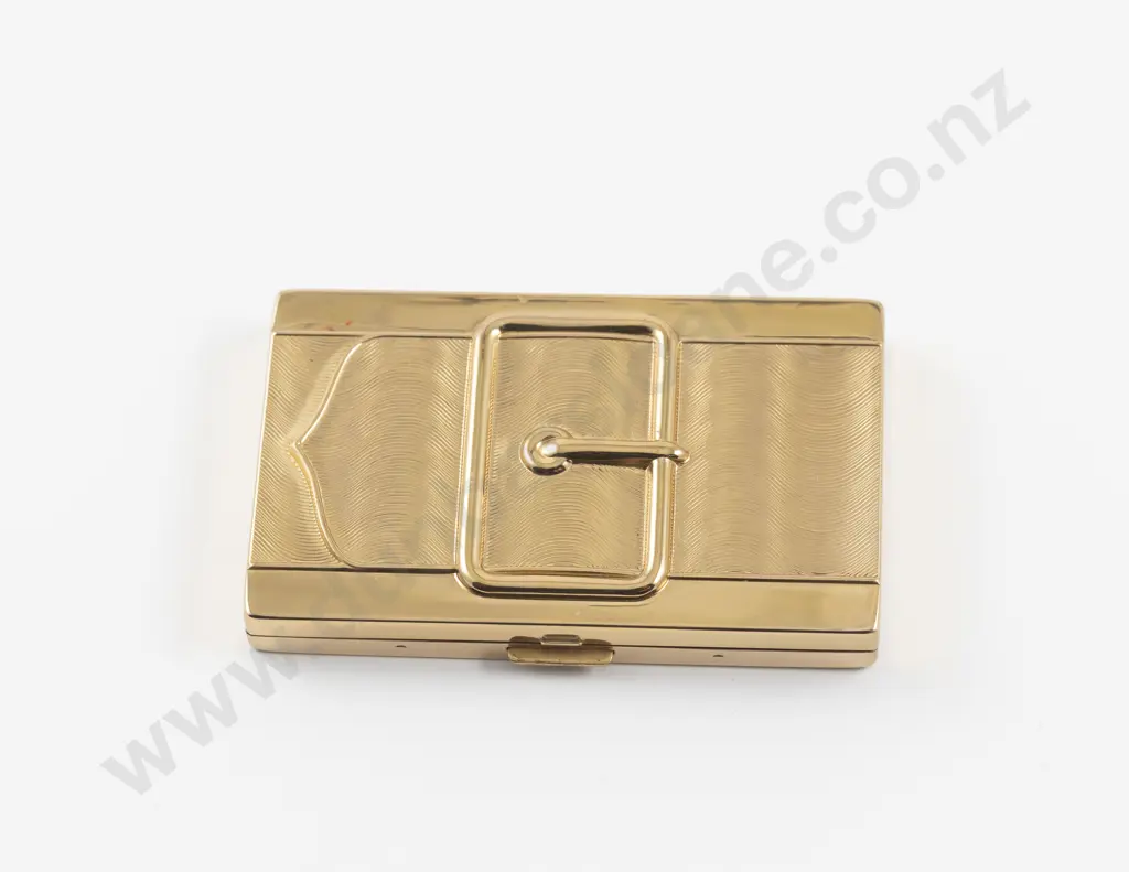1950s Coty Gold Plated Textured Double Vanity Buckle Compact Image 1++