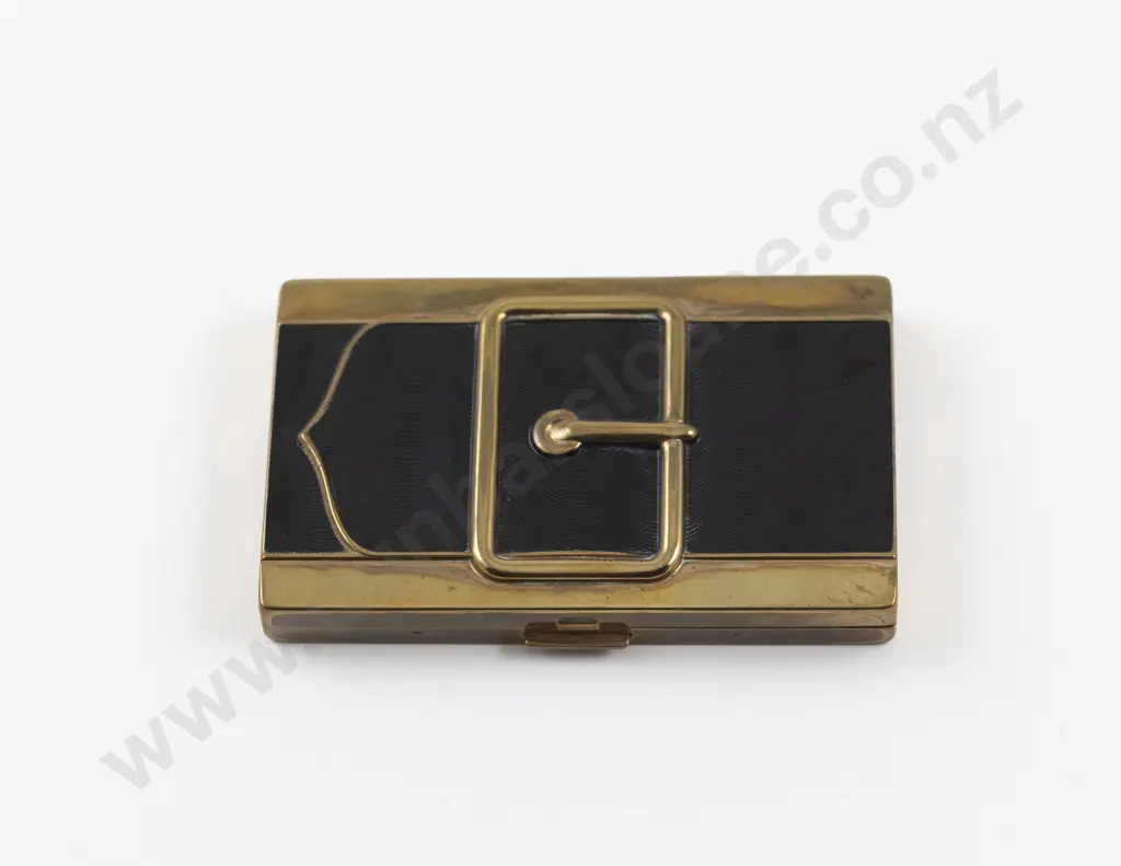 1950s Coty Textured Black Enamel Double Vanity Buckle Compact Image 1++