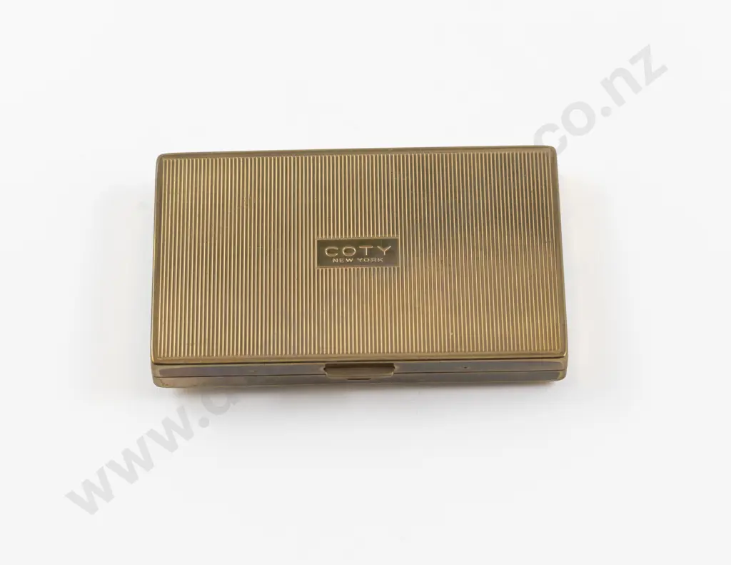 1950s Coty Textured Black Enamel Double Vanity Buckle Compact Image 1++