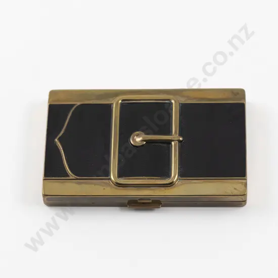 1950s Coty Textured Black Enamel Double Vanity Buckle Compact