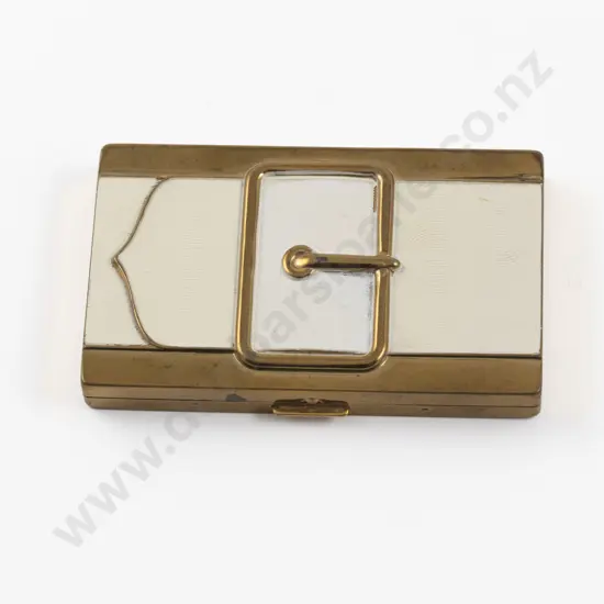 1950s Coty Textured White Enamel Double Vanity Buckle Compact